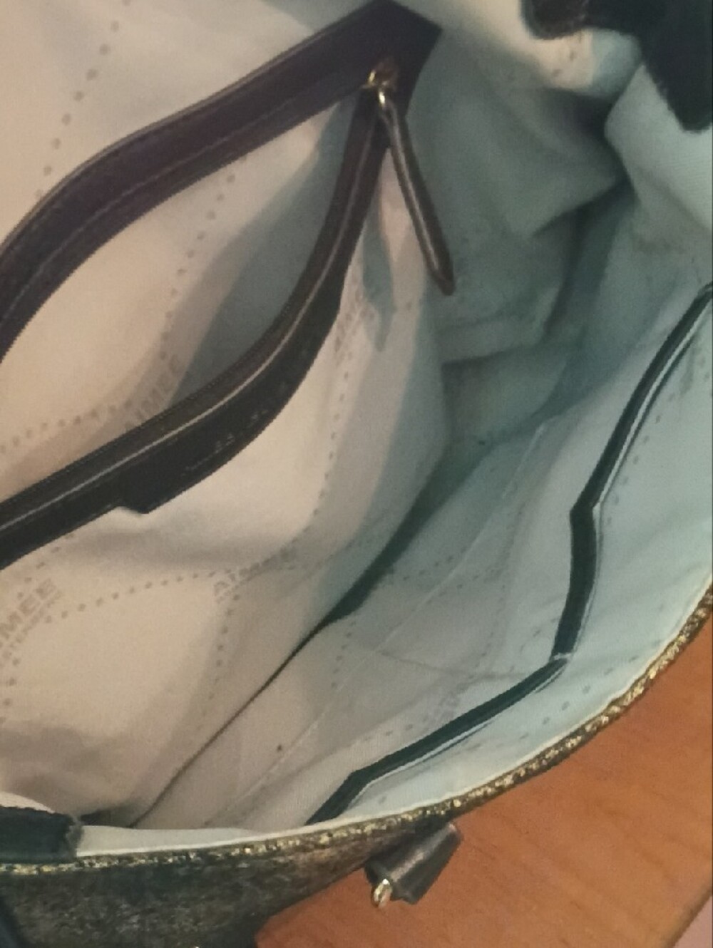 *NEW PRICE*Aimee Kestenberg Black and Gold Metallic Accent Satchel with Wristlet - Picture 9 of 13